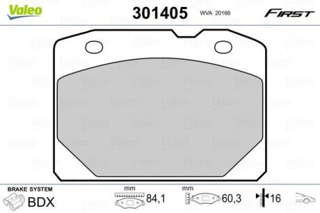 Тормозные колодки дисковые, комплект Valeo 301405