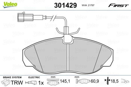 Тормозные колодки дисковые, комплект Valeo 301429