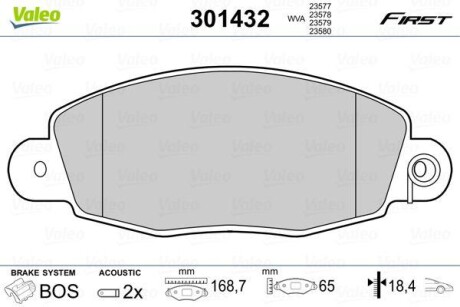 Тормозные колодки дисковые, комплект Valeo 301432