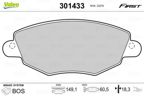 Тормозные колодки дисковые, комплект Valeo 301433