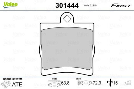 Тормозные колодки дисковые, комплект Valeo 301444