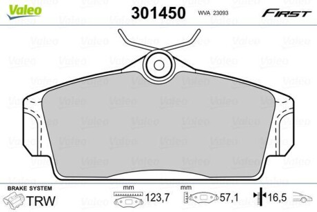 Тормозные колодки дисковые, комплект Valeo 301450