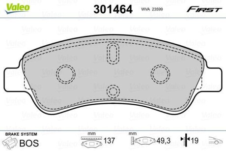 Тормозные колодки дисковые, комплект Valeo 301464