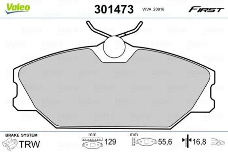 Тормозные колодки дисковые, комплект Valeo 301473