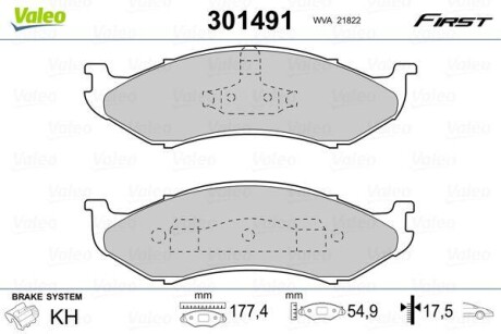 Тормозные колодки дисковые, комплект Valeo 301491