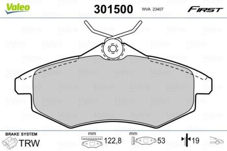 Тормозные колодки дисковые, комплект Valeo 301500