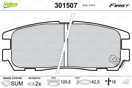 Тормозные колодки дисковые, комплект Valeo 301507