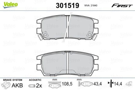 Тормозные колодки дисковые, комплект Valeo 301519