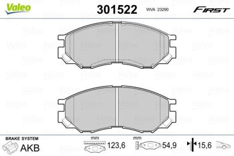 Тормозные колодки дисковые, комплект Valeo 301522