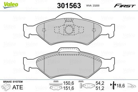 Тормозные колодки дисковые, комплект Valeo 301563