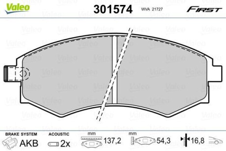 Тормозные колодки дисковые, комплект Valeo 301574