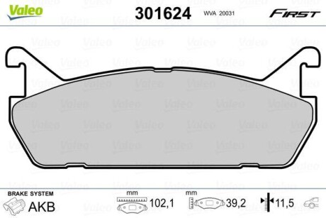 Тормозные колодки дисковые, комплект Valeo 301624