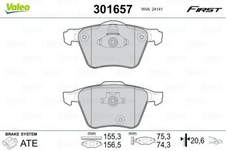 Тормозные колодки дисковые, комплект Valeo 301657