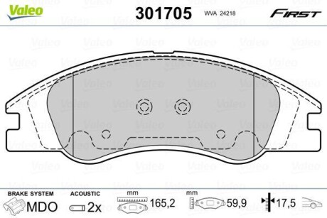 Тормозные колодки дисковые, комплект Valeo 301705