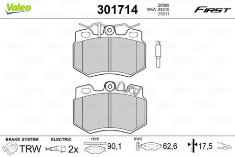 Тормозные колодки дисковые, комплект Valeo 301714