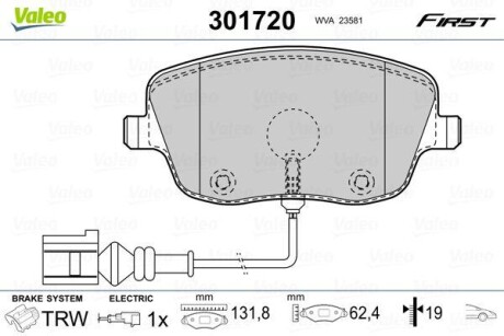 Тормозные колодки дисковые, комплект Valeo 301720