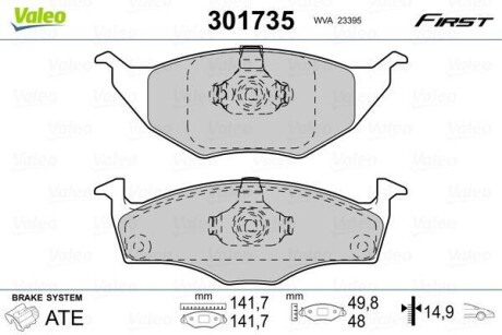 Тормозные колодки дисковые, комплект Valeo 301735