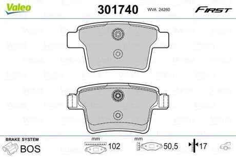 Тормозные колодки дисковые, комплект Valeo 301740