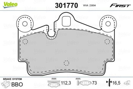 Тормозные колодки дисковые, комплект Valeo 301770