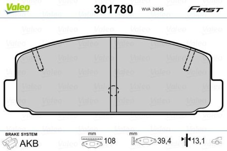 Тормозные колодки дисковые, комплект Valeo 301780