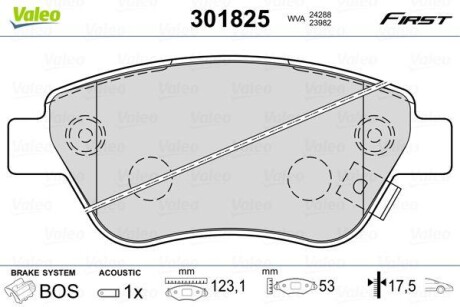 Тормозные колодки дисковые, комплект Valeo 301825