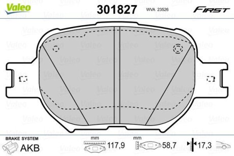 Тормозные колодки дисковые, комплект Valeo 301827