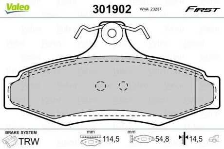 Тормозные колодки дисковые, комплект Valeo 301902