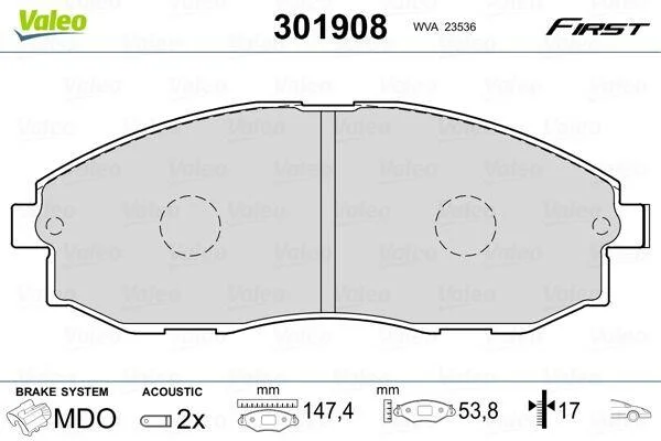 Тормозные колодки дисковые, комплект Valeo 301908 (фото 1)