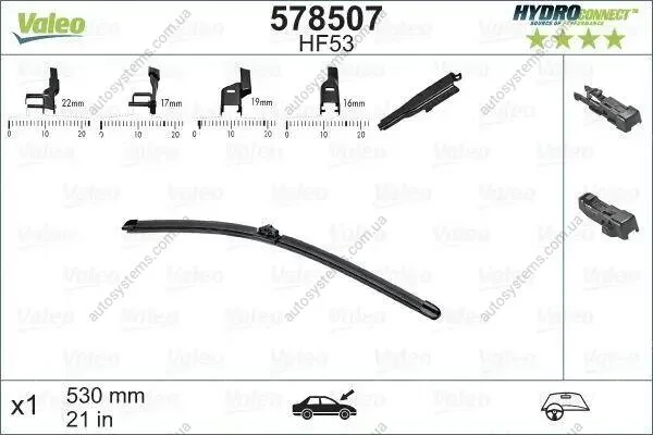 Щітка склоочисника (530mm) Audi A6/VW Passat/Golf IV 97- Valeo 578507 (фото 1)