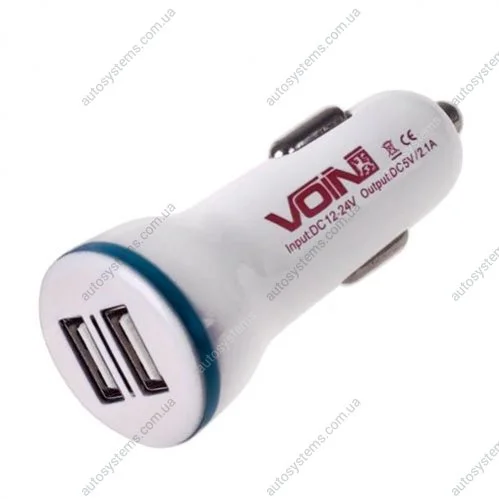 Зарядное автомобильное устройство прикуриватель 2-USB 12V-24V 5V 2,4A белый VITOL C-2023W (фото 1)