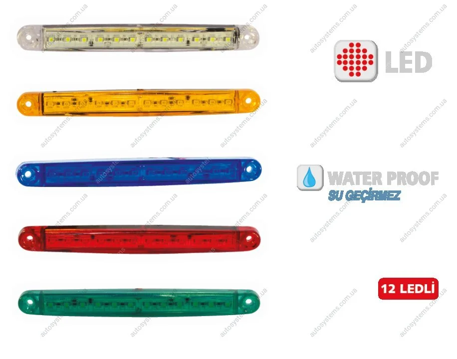 Фонарь габаритный LED 12 диодов красный 158x17x10 YÜCEPLAST YP-118R (фото 1)