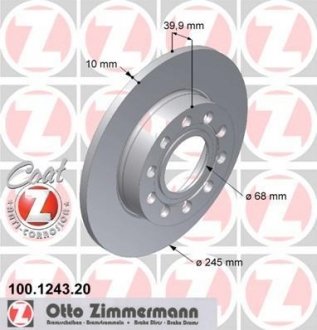 Диск гальмівний (задній) Audi A4 00-04 (245х10) (з покриттям) (повний) ZIMMERMANN 100.1243.20