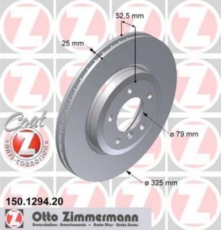 Диск гальмівний (передній) BMW 3 (E46) 99-06 (325x25) (з покриттям) (вент.) ZIMMERMANN 150.1294.20 (фото 1)