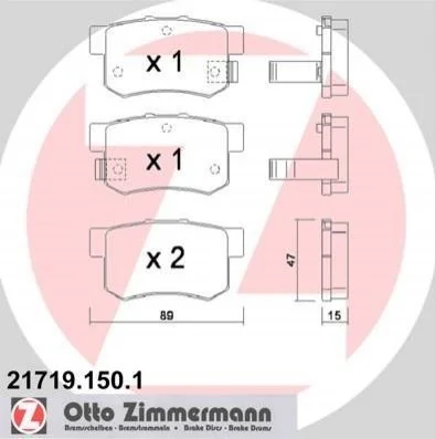 Колодки тормозные дисковые задние, к-кт ZIMMERMANN 217191501 (фото 1)