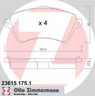 Колодки гальмівні (передні) Land Rover Freelander 98-06 (Lucas-Girling) ZIMMERMANN 23615.175.1