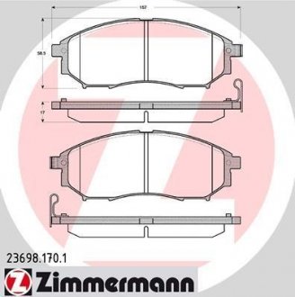 Колодки гальмівні (передні) Renault Koleos 2.0/2.5 08-/Infiniti FX 3.5 02- (Sumitomo) ZIMMERMANN 23698.170.1