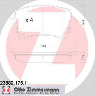 Колодки гальмівні (задні) VW T5 03-15 (Lucas-Girling) ZIMMERMANN 23882.175.1 (фото 1)