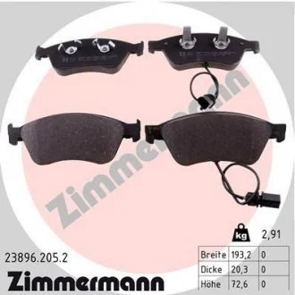 Колодки гальмівні (передні) VW Phaeton/ Audi A6/A8 04-16 (Ate-Teves) (з датчиком) ZIMMERMANN 23896.205.2