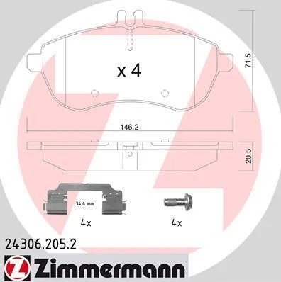Колодки гальмівні дискові комплект ZIMMERMANN 243062052 (фото 1)