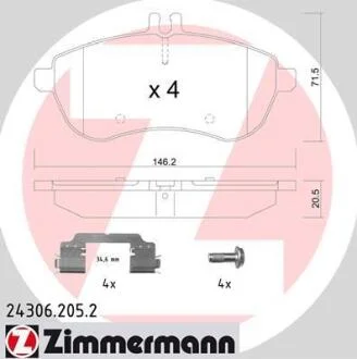 Колодки гальмівні дискові комплект ZIMMERMANN 243062052