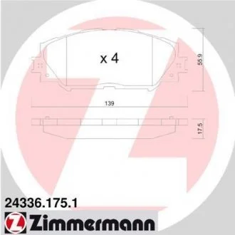Колодки тормозные дисковые, к-кт ZIMMERMANN 243361751