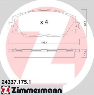 Колодки гальмівні (передні) Toyota RAV4 2.0-3.5/Prius 1.8 05- (AKEBONO) ZIMMERMANN 24337.175.1