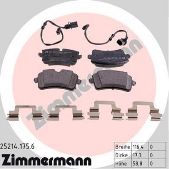 Колодки гальмівні (задні) Audi A8 09- / A7 Sportback 13-18 (Lucas) (з датчиками) ZIMMERMANN 25214.175.6