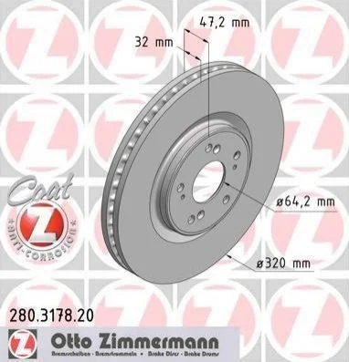 Диск тормозной Coat Z ZIMMERMANN 280317820 (фото 1)